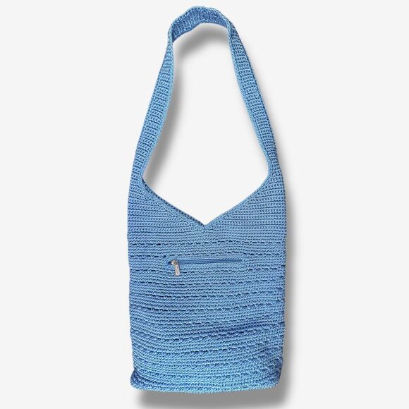 The Sak Hand Crocheted Blue Hobo Shoulder  Bag Magnetic Snap - Picture 1 of 11